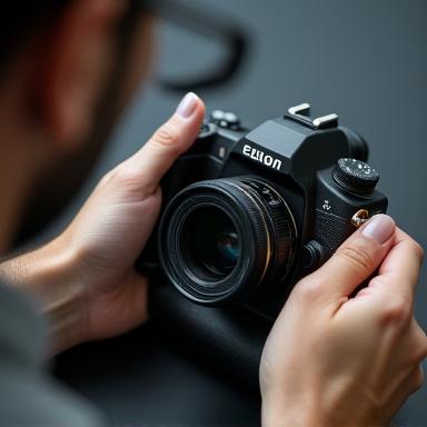 Technical instructor demonstrating camera mirror alignment