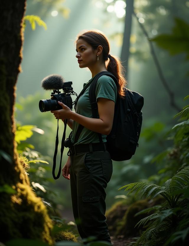 Photographer in a lush rainforest setting